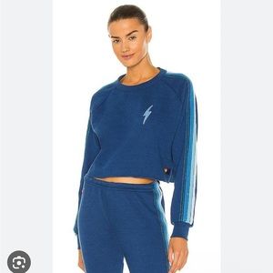 Aviator Nation Bolt Embroidery Cropped Classic Sweatshirt in Blue